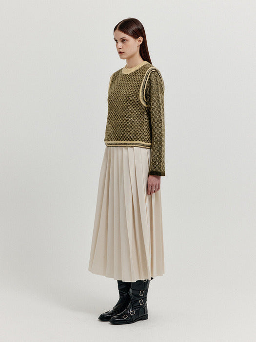 Eenk Xita Jacquard Knit Vest - Khaki/Yellow
