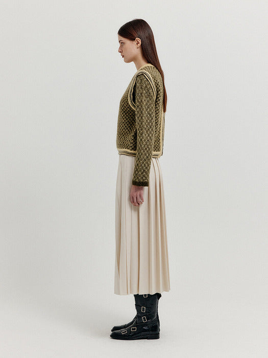 Eenk Xita Jacquard Knit Vest - Khaki/Yellow