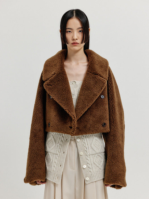 Eenk Xenon Cropped Pea Jacket - Brown