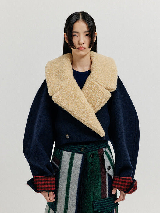 Eenk Xenon Cropped Pea Jacket - Navy