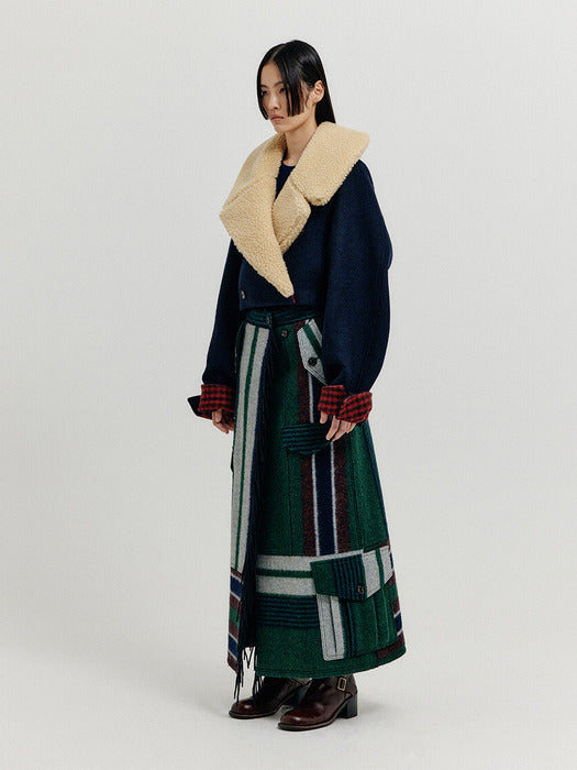 Eenk Xenon Cropped Pea Jacket - Navy