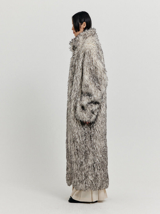 Eenk Xenia Faux Fur Long Coat - Light Grey
