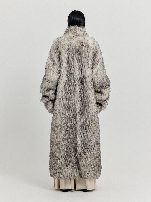 Eenk Xenia Faux Fur Long Coat - Light Grey