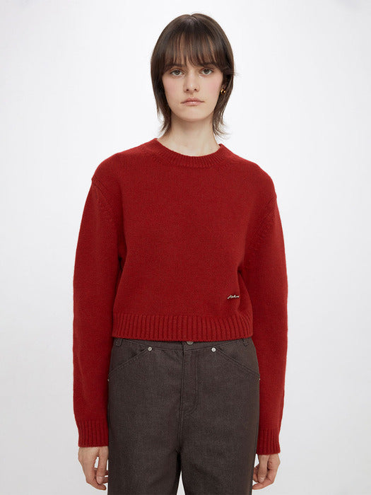 [raive] Cropped Basic Knit in Red VK3WP150-63