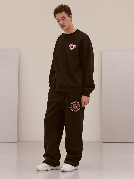 [ambler] Boucle circle bear Straight 2-Way pants AP702 (Black)
