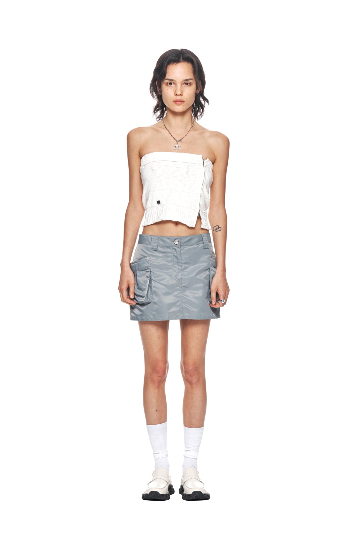 Matinkim Lowrise Nylon Cargo Mini Skirt IN Grey
