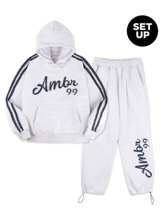 [ambler] Denim AMBLER Over fit Hoodie 2-way pants set up (White-melange)
