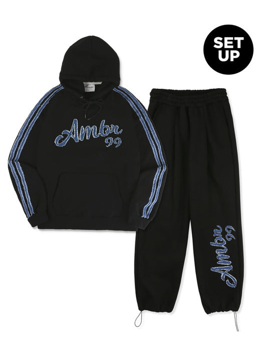 [ambler] Denim AMBLER Over fit Hoodie 2-way pants set up (Black)