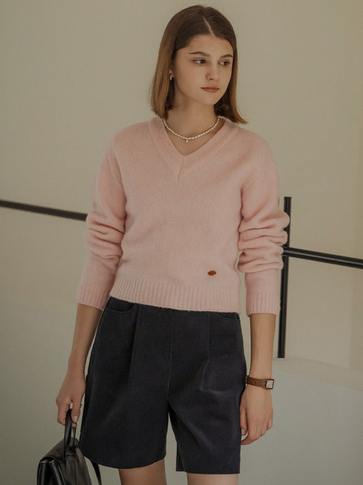 [TILLIDIE] Fluffy V-neck Knit(Pink)