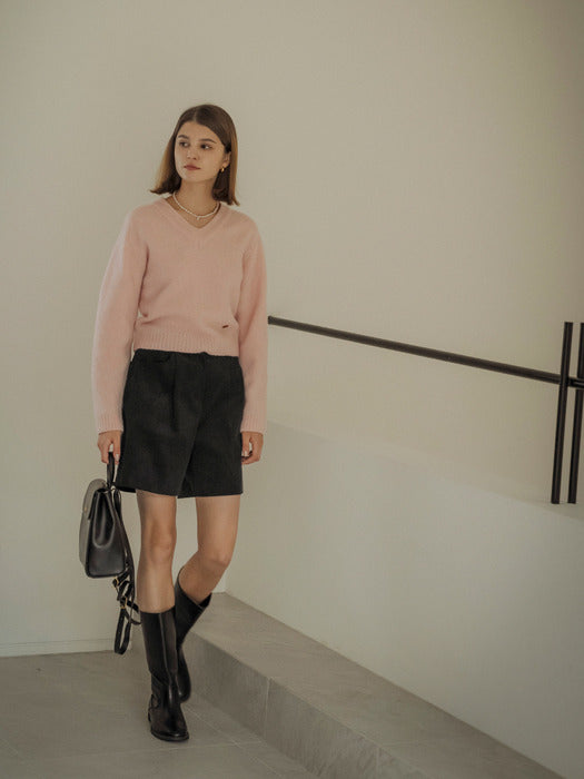 [TILLIDIE] Fluffy V-neck Knit(Pink)