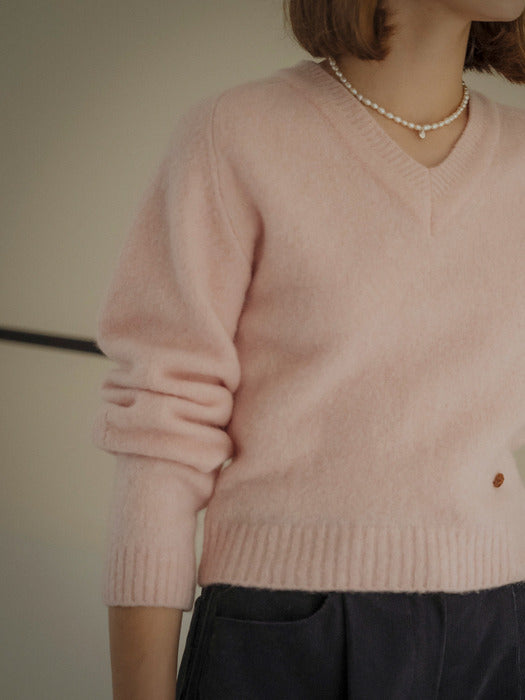 [TILLIDIE] Fluffy V-neck Knit(Pink)