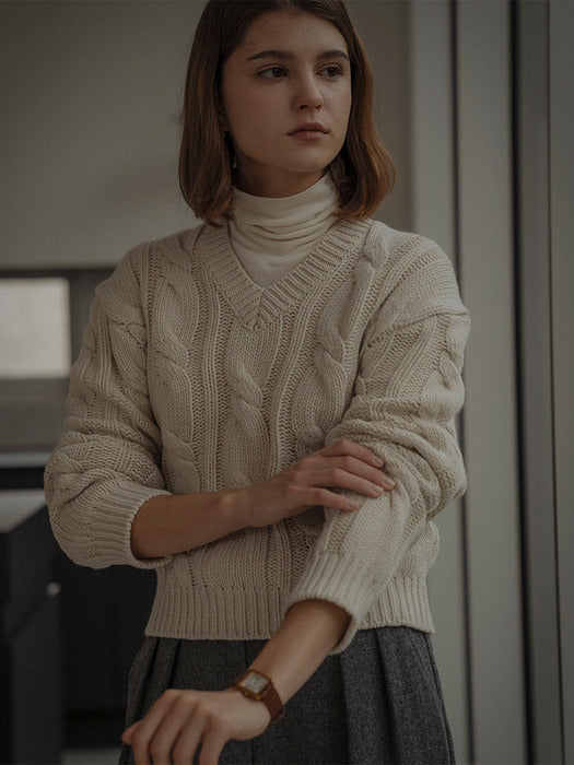 [TILLIDIE] Dear lambswool V-neck knit_Oatmeal