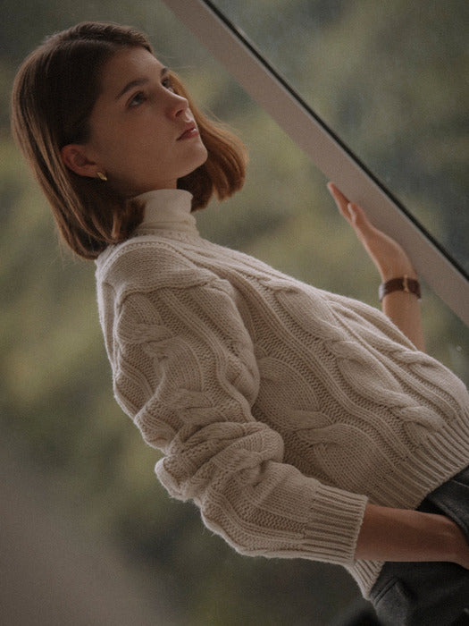 [TILLIDIE] Dear lambswool V-neck knit_Oatmeal