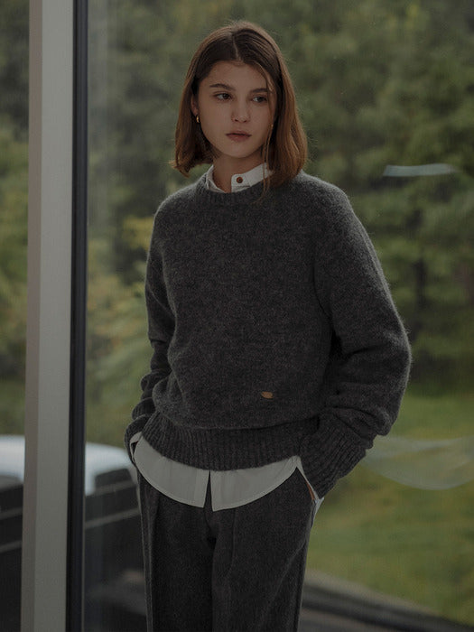 [TILLIDIE] Robin wool round neck knit(Charcoal)