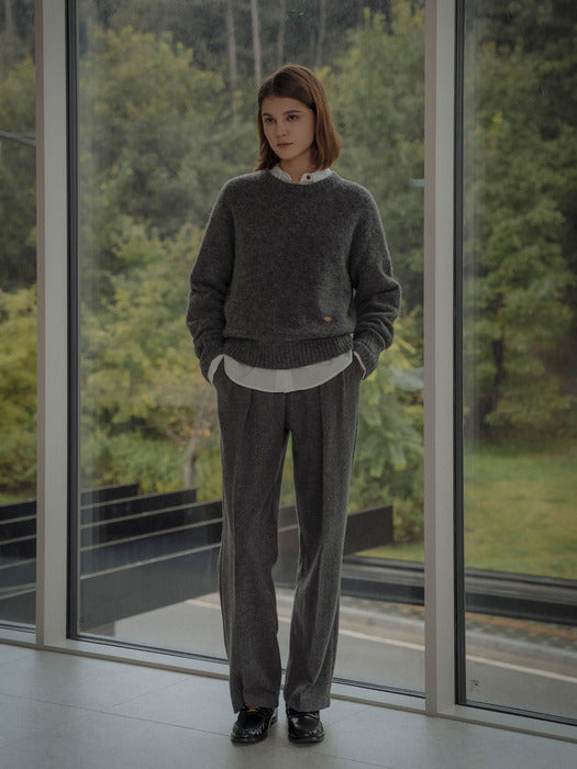 [TILLIDIE] Robin wool round neck knit(Charcoal)