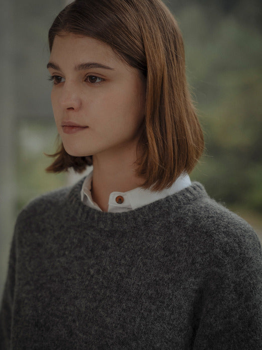 [TILLIDIE] Robin wool round neck knit(Charcoal)