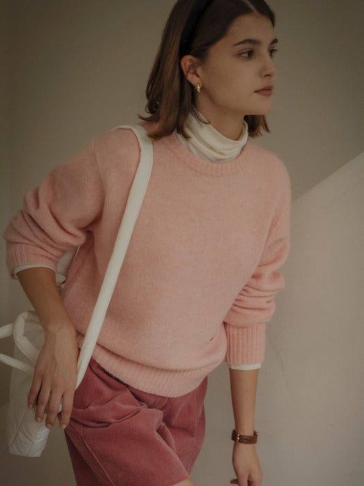 [TILLIDIE] Robin wool round neck knit(Pink)