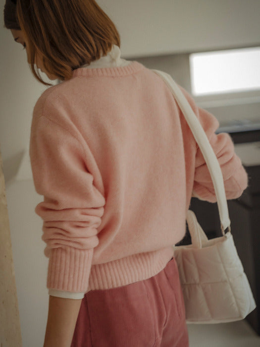 [TILLIDIE] Robin wool round neck knit(Pink)