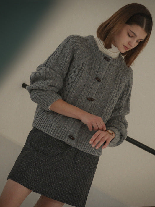 [TILLIDIE] Round neck duffle knit cardigan(Gray)