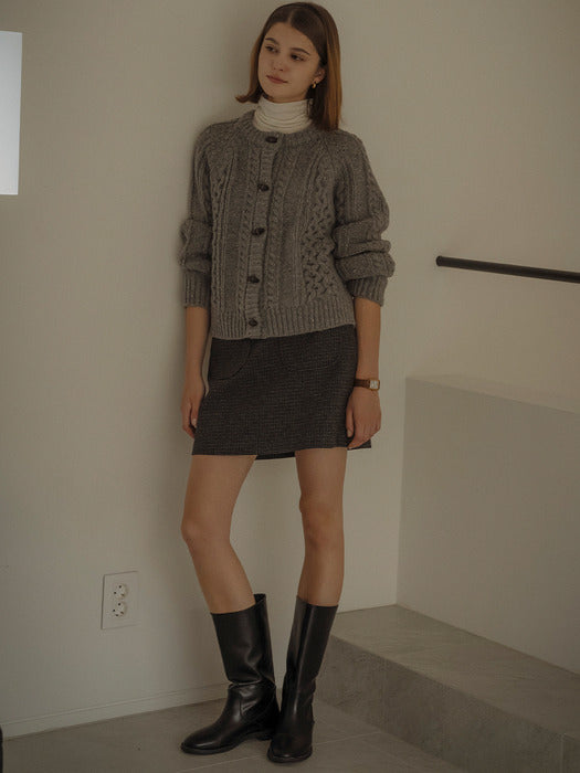 [TILLIDIE] Round neck duffle knit cardigan(Gray)