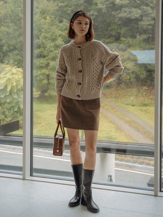 [TILLIDIE] Round neck duffle knit cardigan_Linen