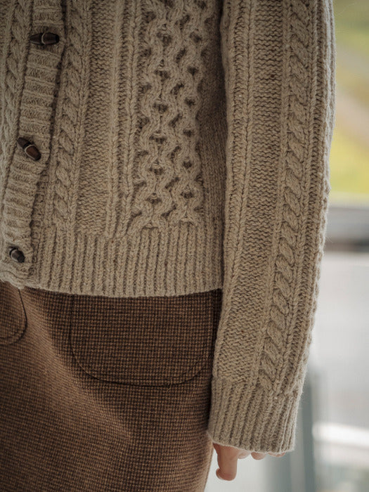 [TILLIDIE] Round neck duffle knit cardigan_Linen