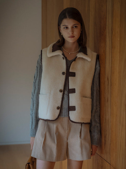 [TILLIDIE] Reversible collar mustang vest(Brown)