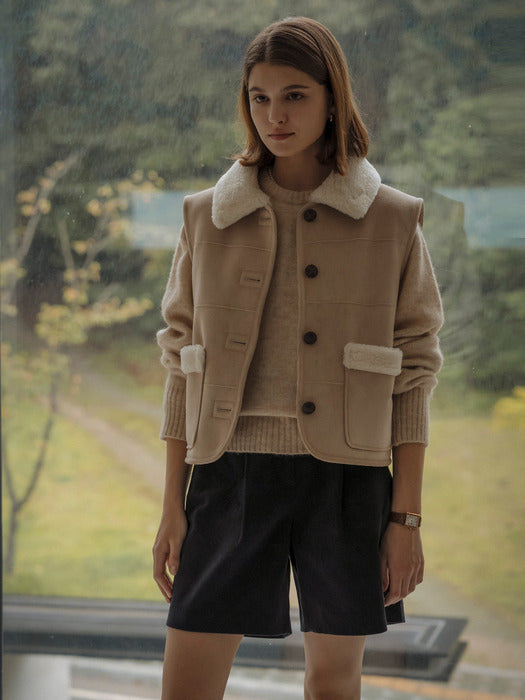 [TILLIDIE] Reversible collar mustang vest(Beige)