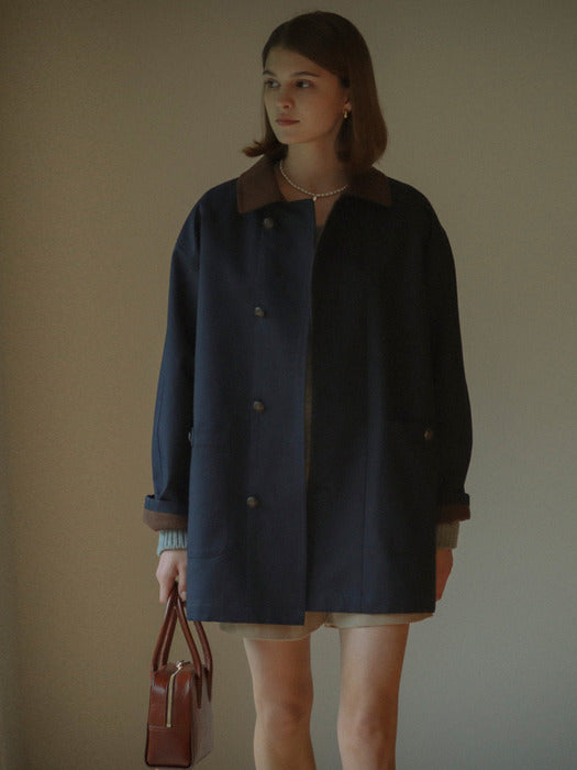 [TILLIDIE] Colin wool blended collar half coat(Navy)