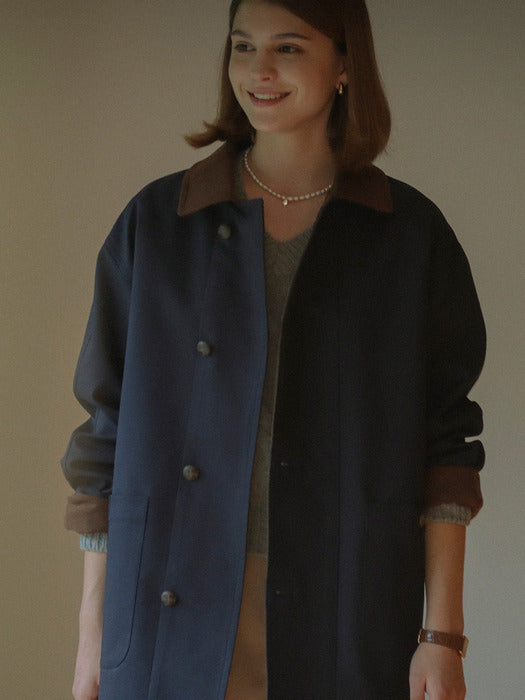 [TILLIDIE] Colin wool blended collar half coat(Navy)