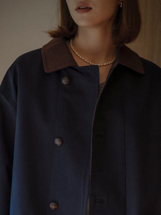 [TILLIDIE] Colin wool blended collar half coat(Navy)