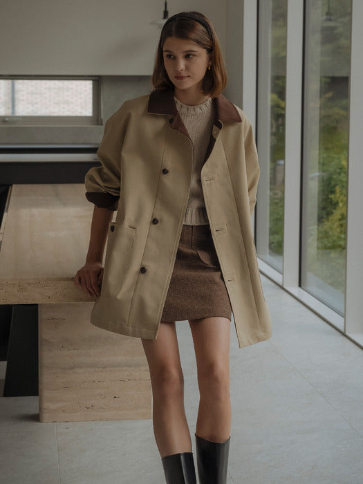 [TILLIDIE] Colin wool blended collar half coat(Beige)