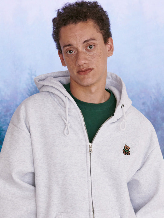 [ambler] Mini Smile bear Over fit Zip up Hoodie jacket AZIP601 (White-Melange)