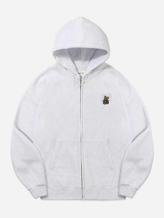 [ambler] Mini Smile bear Over fit Zip up Hoodie jacket AZIP601 (White-Melange)