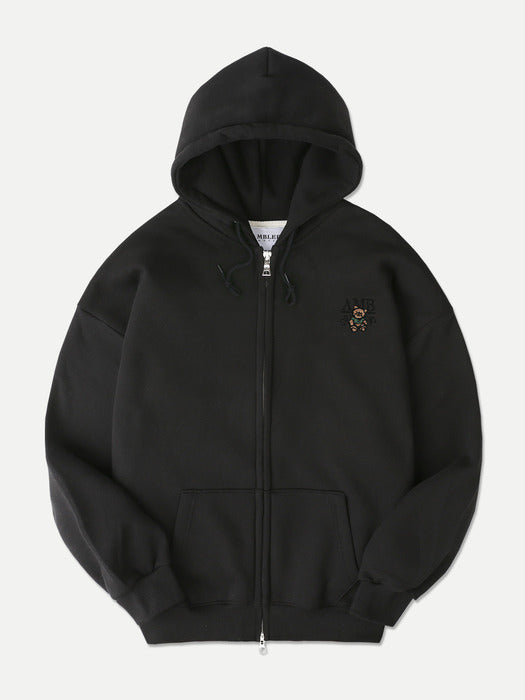 [ambler] Mini Smile bear Over fit Zip up Hoodie jacket AZIP601 (Black)