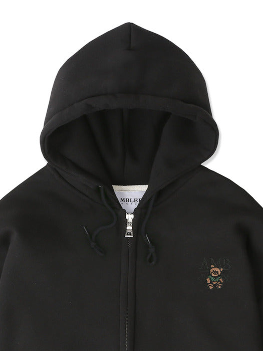 [ambler] Mini Smile bear Over fit Zip up Hoodie jacket AZIP601 (Black)