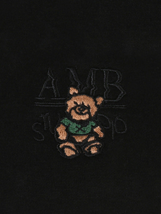 [ambler] Mini Smile bear Over fit Zip up Hoodie jacket AZIP601 (Black)