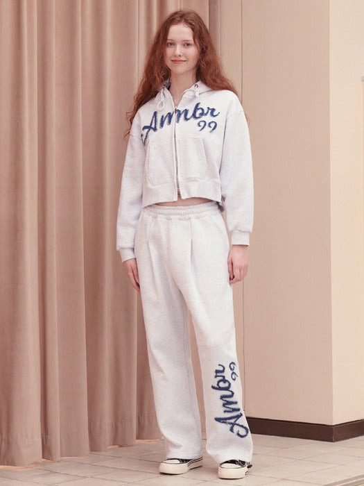 [ambler] Denim AMBLER Crop Hoodie Over fit 2-way pants set up (2 color)