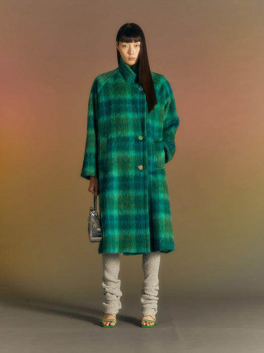 [andersson bell] (WOMEN) CARIN CHECK RAGLAN COAT awa543w(GREEN/BLUE)
