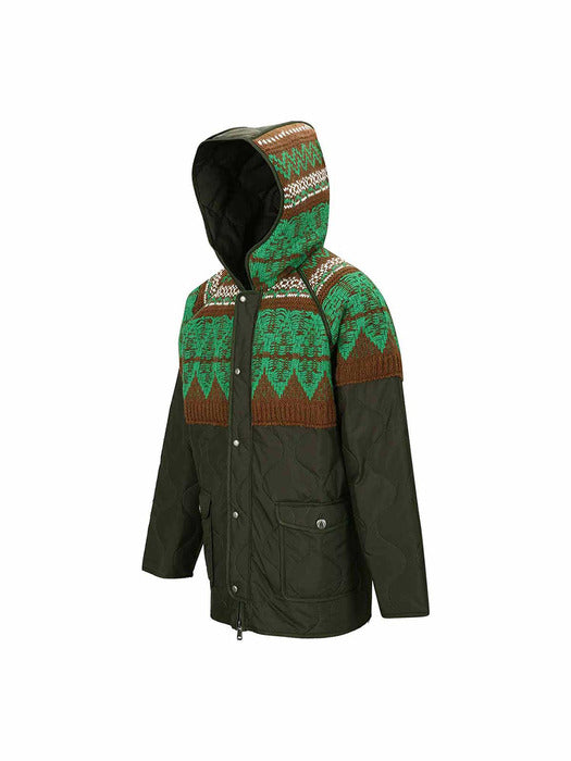 [andersson bell] UNISEX NORDIC KNIT PATCH QUILTED PARKA awa555u(KHAKI)