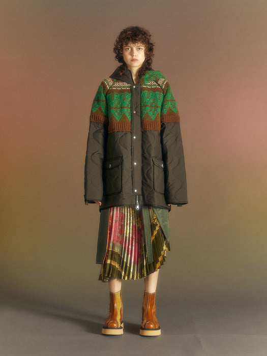 [andersson bell] UNISEX NORDIC KNIT PATCH QUILTED PARKA awa555u(KHAKI)