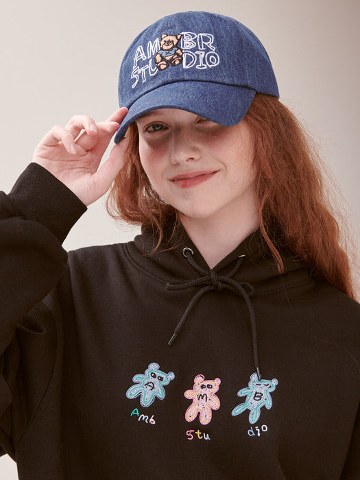 [ambler] Smile bear-Denim Cap Ball Cap AH501 (Medium-Indigo)