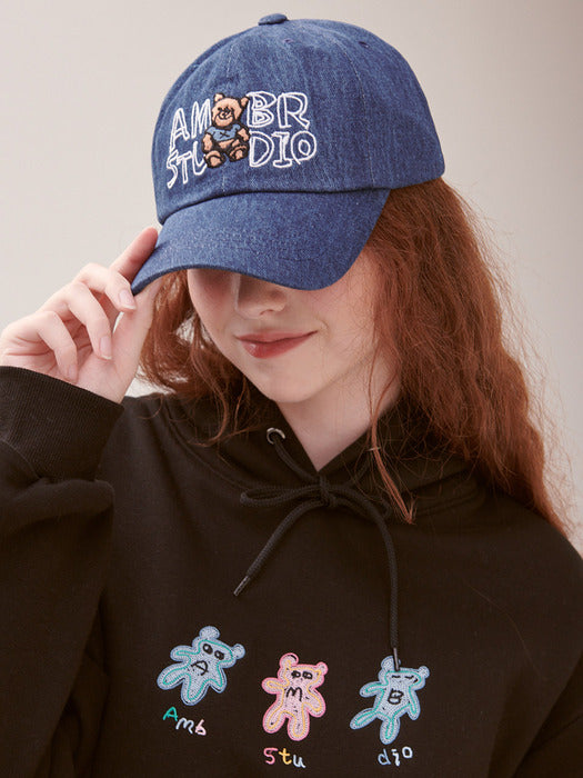 [ambler] Smile bear-Denim Cap Ball Cap AH501 (Medium-Indigo)