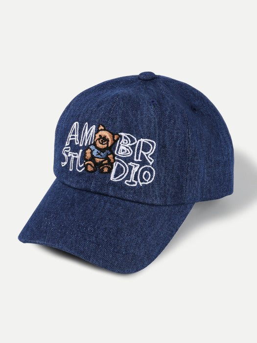 Ambler Smile bear-Denim Cap Ball Cap (Medium-Indigo)