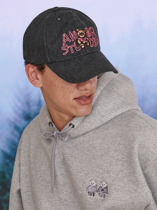 Ambler Smile bear-Denim Cap Ball Cap (Black)