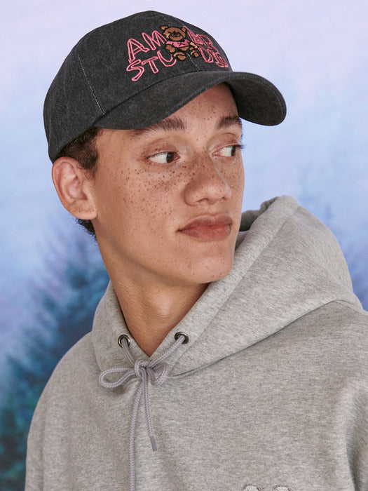 Ambler Smile bear-Denim Cap Ball Cap (Black)