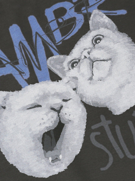 [ambler] Cats daily life Over fit Sweatshirt AMM1114 (Dark-Gray)