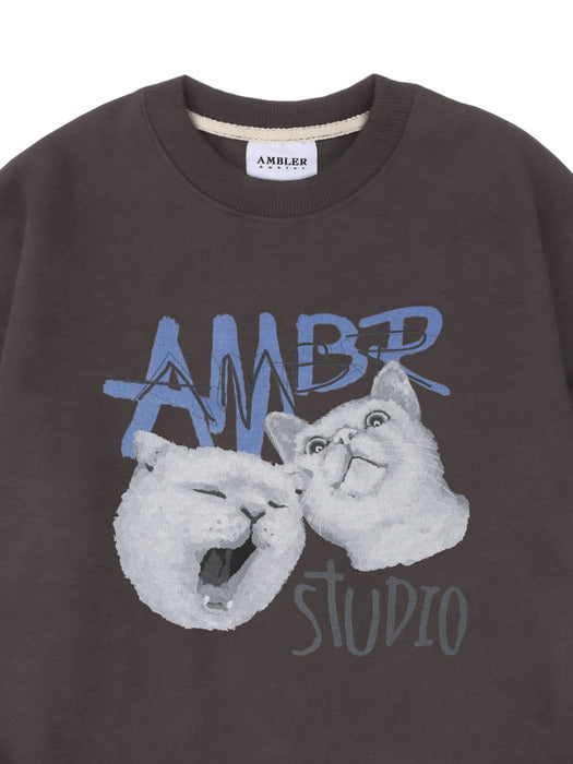 [ambler] Cats daily life Over fit Sweatshirt AMM1114 (Dark-Gray)
