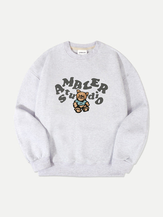 [ambler] Original Bear Over fit Sweatshirt AMM1115 (White-Melange)