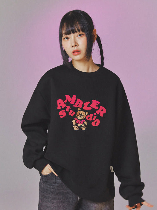 [ambler] Original Bear Over fit Sweatshirt AMM1115 (Black)